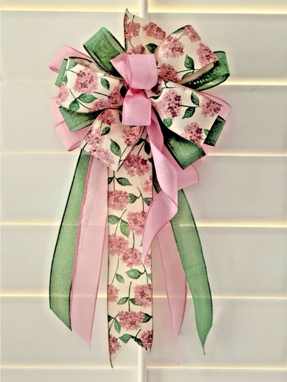 10" X 20" SPRING / SUMMER PINK HYDRANGEAS HANDMADE BOW FOR WREATH LANTERN DOOR